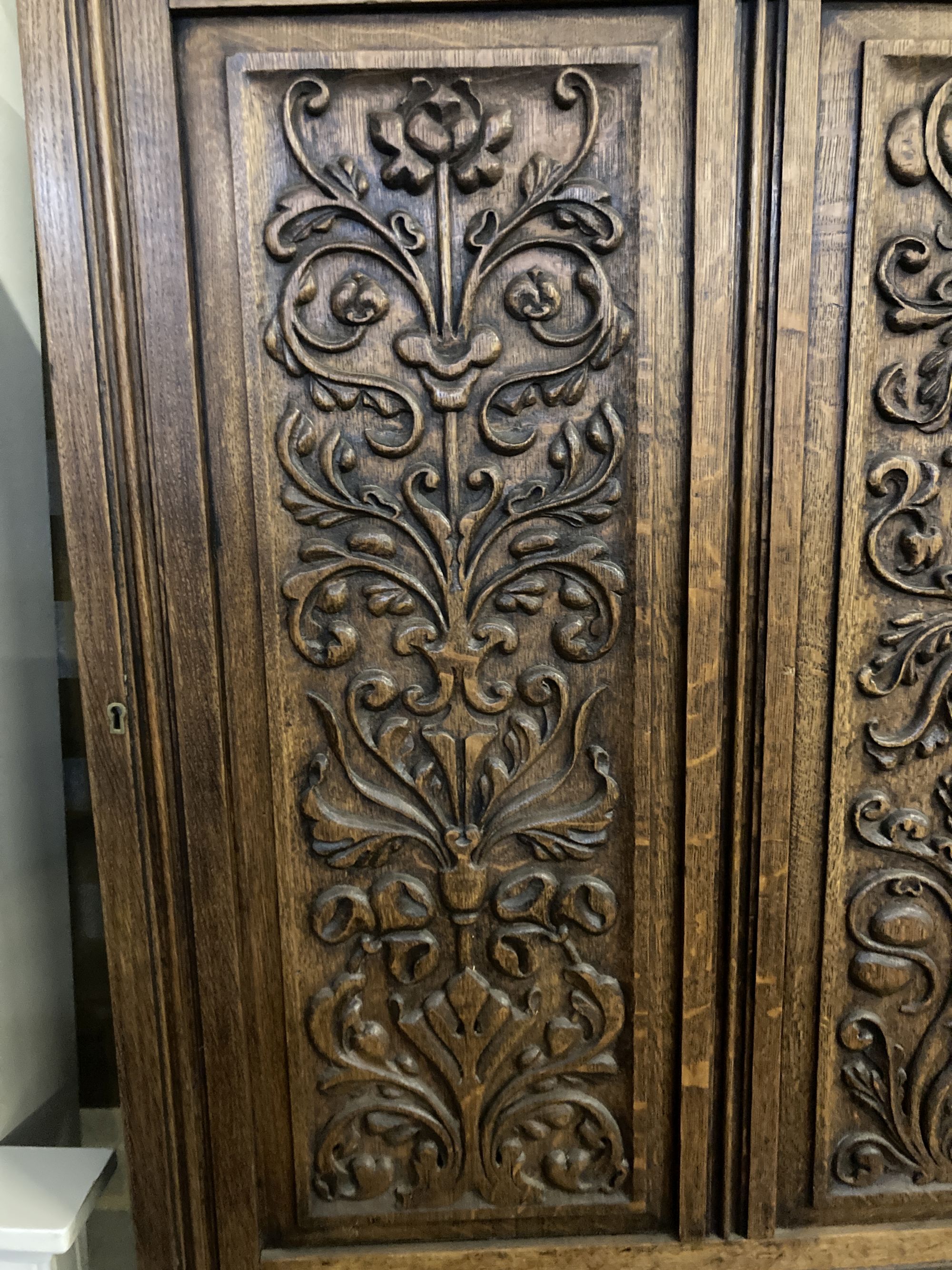 A late 19th century carved oak panel, width 72cm height 84cm